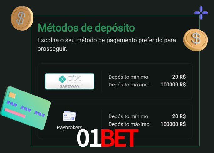 O cassino 01Bet oferece uma grande variedade de métodos de pagamento